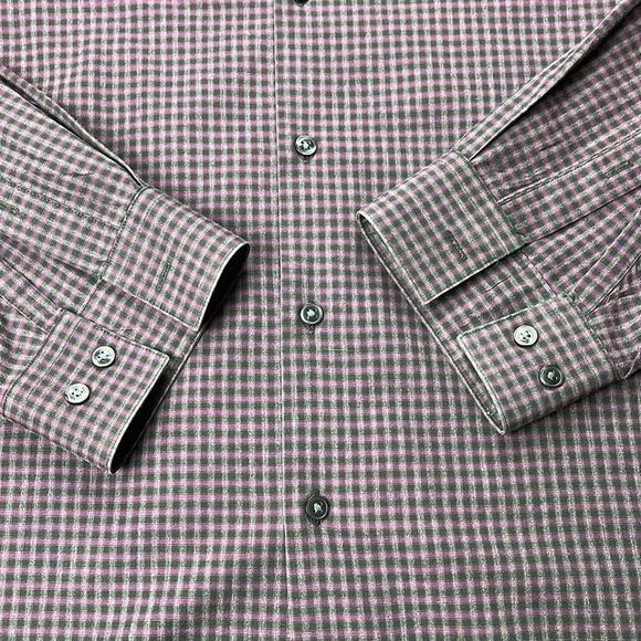 Calvin Klein Shirt Mens Size 16.5 34/35 Purple Gingham Slim Stretch Button Down - Picture 7 of 9